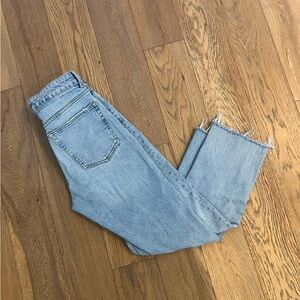 Topshop mid rise straight leg jeans with raw hem